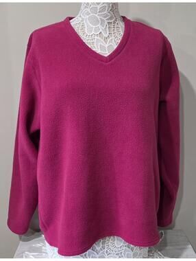 L.L.Bean Red V-Neck Fleece PulloverSz XL